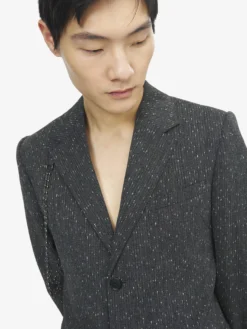 Giacca monopetto con motivo gessato screziato da Uomo in Grigio Mélange