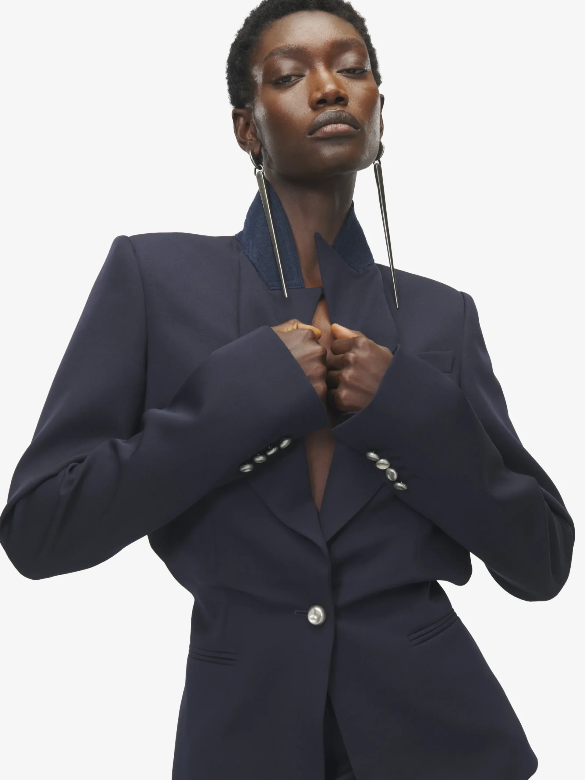 Giacca monopetto con revers piegati da Donna in Blu Navy