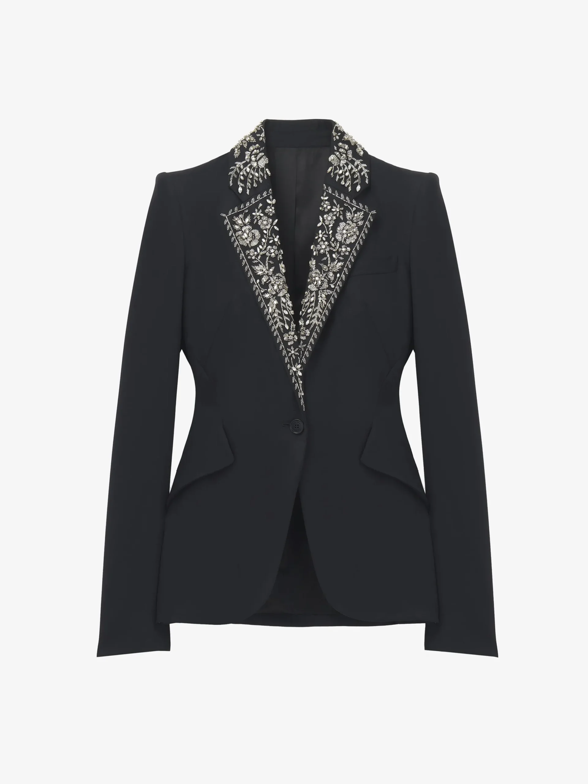Giacca monopetto con revers ricamati da Donna in Nero