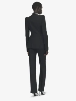 Giacca monopetto con revers ricamati da Donna in Nero