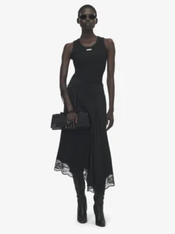 Gonna midi asimmetrica con orlo in pizzo da Donna in Nero