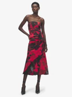 Gonna midi floreale con cut-out da Donna in Rosso/Nero