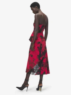 Gonna midi floreale con cut-out da Donna in Rosso/Nero