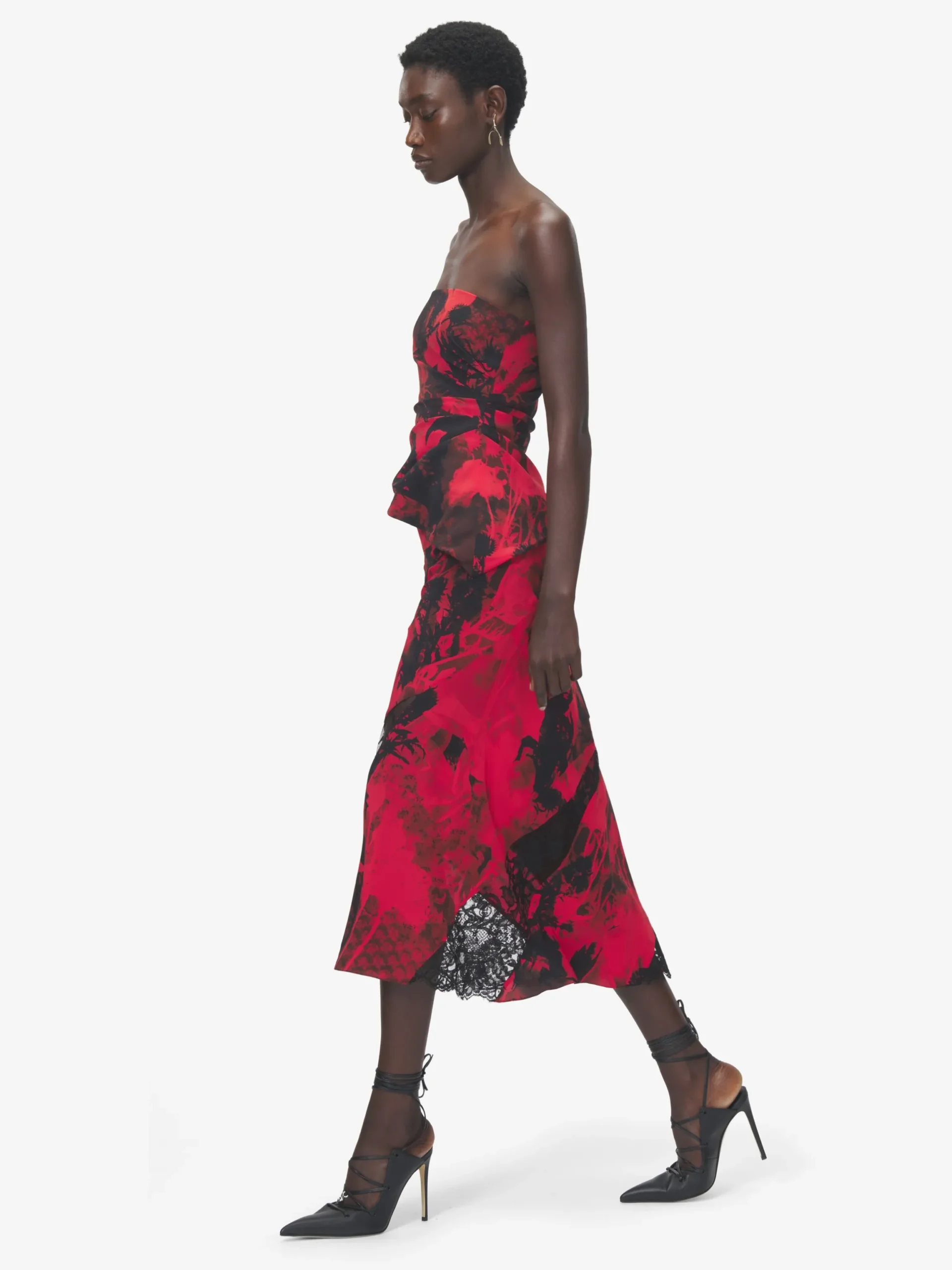 Gonna midi floreale con cut-out da Donna in Rosso/Nero