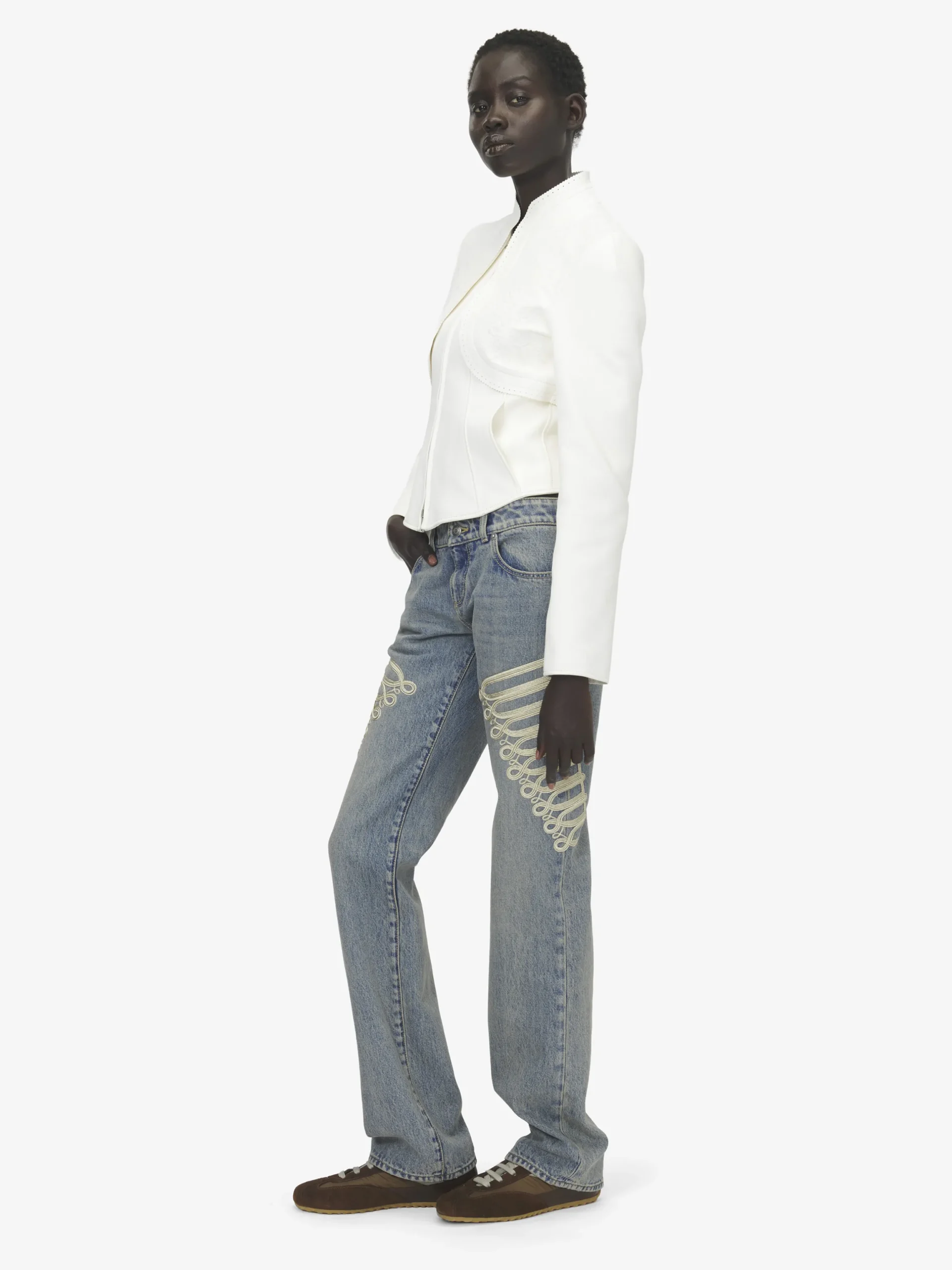 Jeans a gamba dritta con ricamo da Donna in Washed Blue