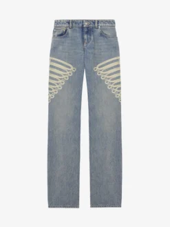 Jeans a gamba dritta con ricamo da Donna in Washed Blue