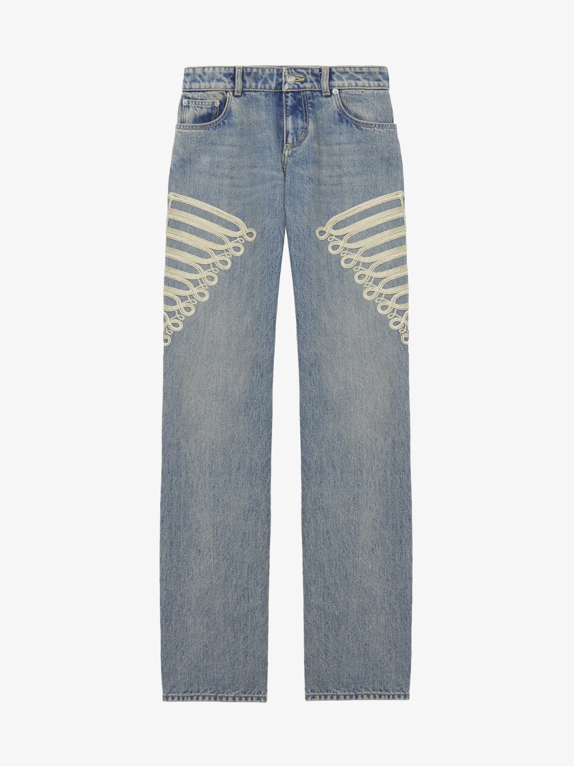Jeans a gamba dritta con ricamo da Donna in Washed Blue