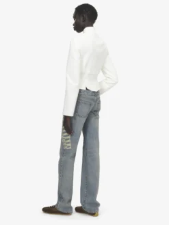 Jeans a gamba dritta con ricamo da Donna in Washed Blue