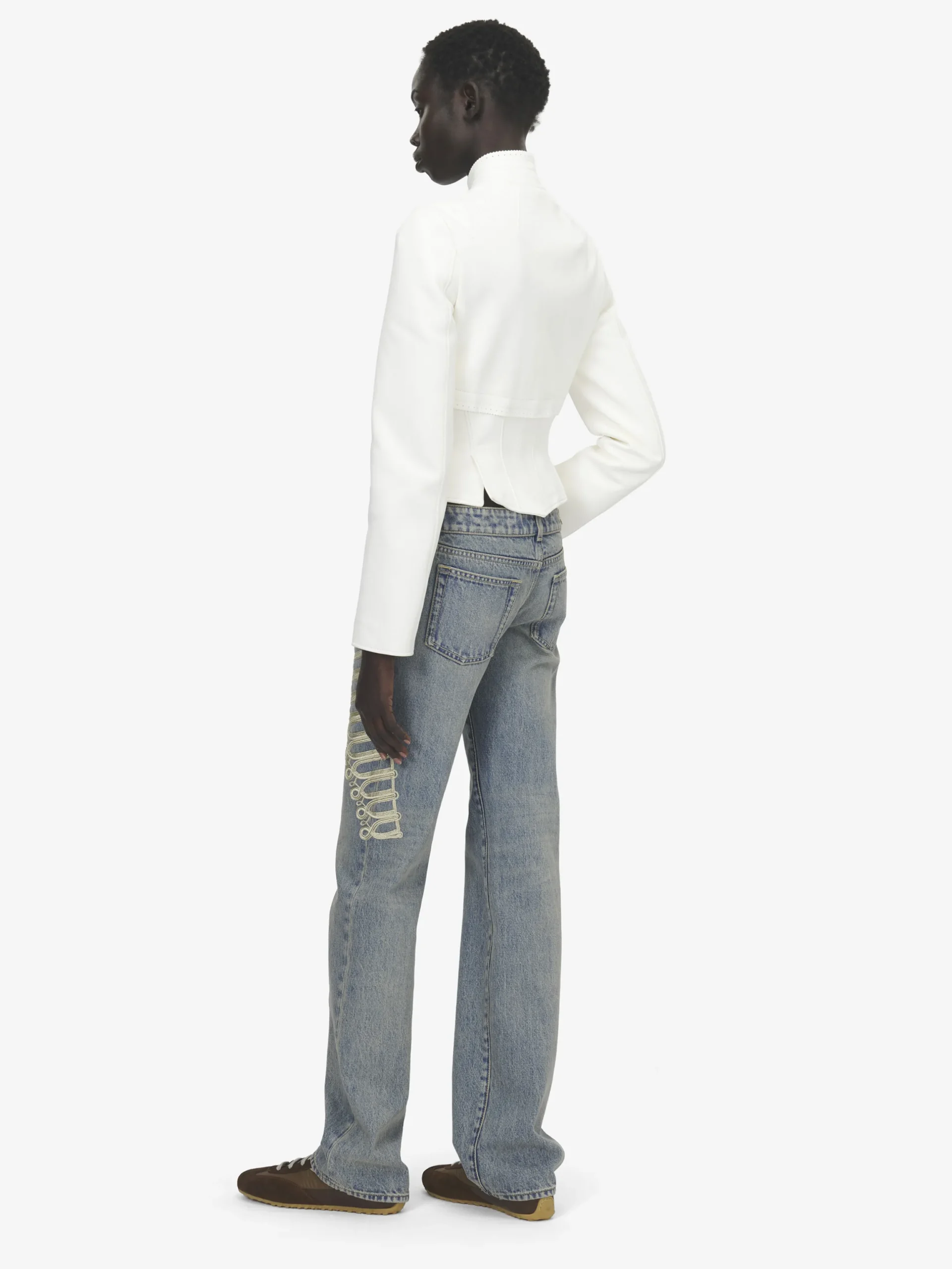 Jeans a gamba dritta con ricamo da Donna in Washed Blue