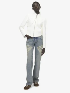 Jeans a gamba dritta con ricamo da Donna in Washed Blue