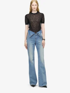 Jeans con risvolto in vita da Donna in Washed Blue