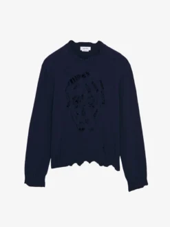 Maglione Skull effetto consumato da Uomo in Blu Navy