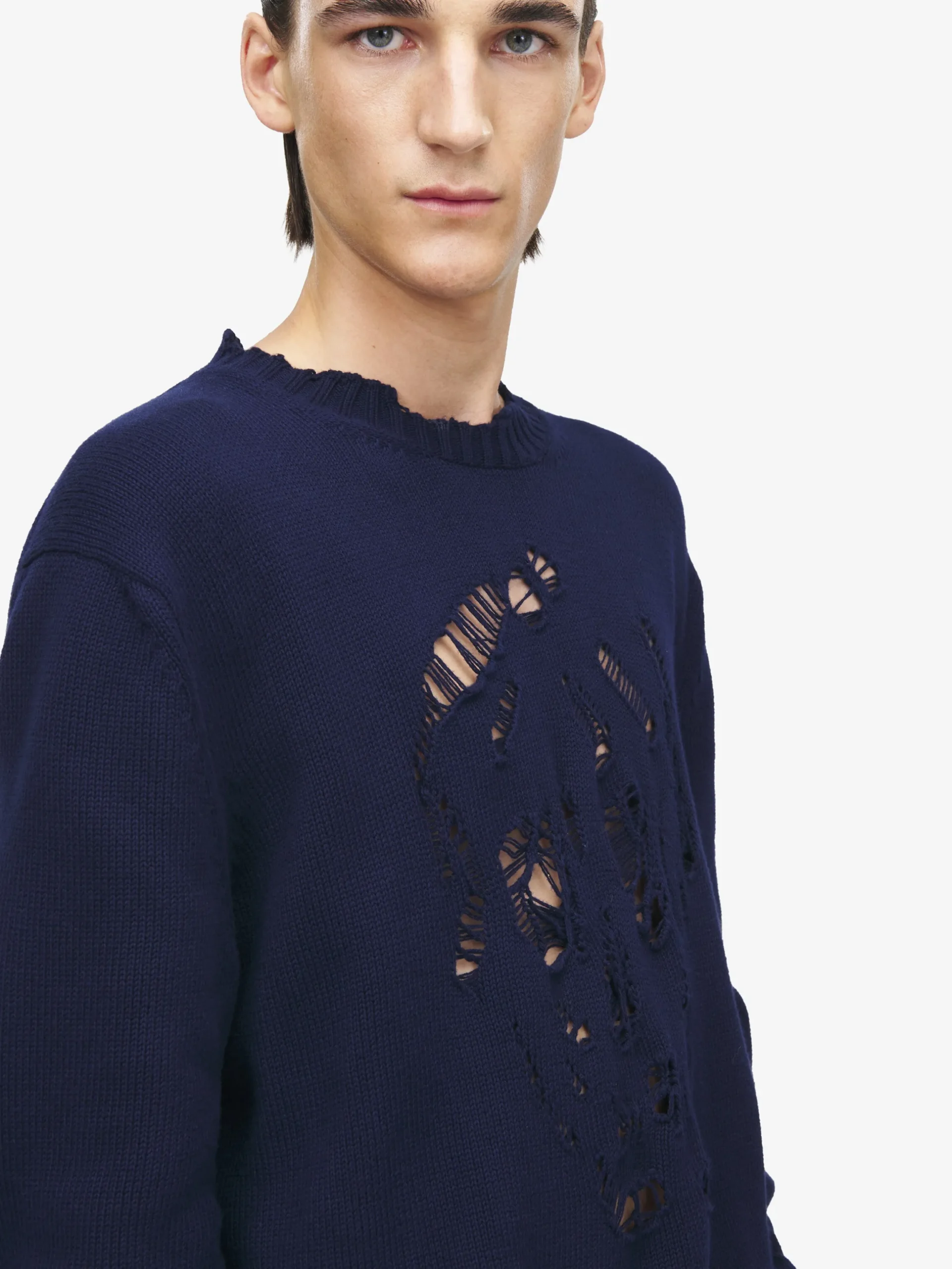 Maglione Skull effetto consumato da Uomo in Blu Navy