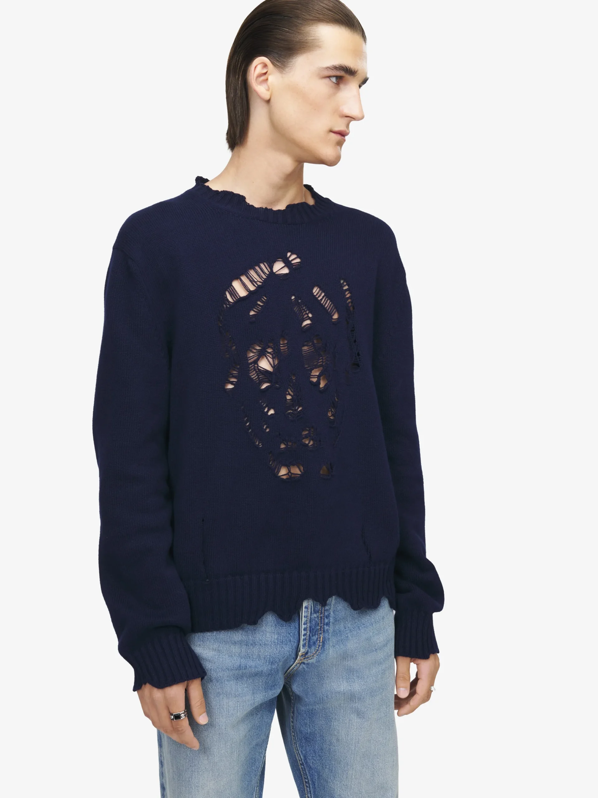 Maglione Skull effetto consumato da Uomo in Blu Navy