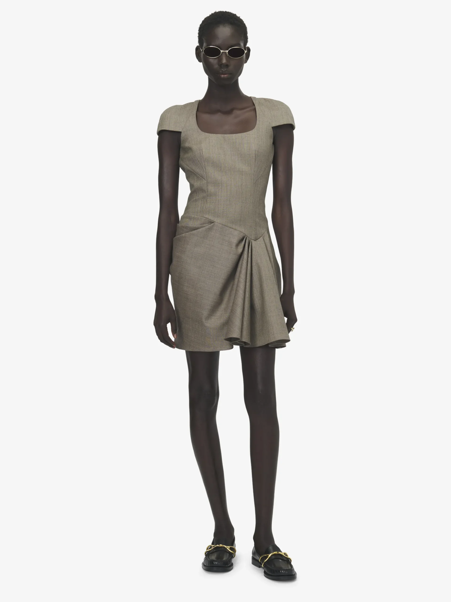 Miniabito arricciato asimmetrico da Donna in Marrone Chiaro