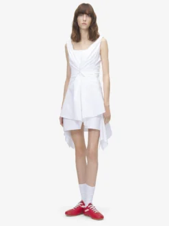 Miniabito arricciato da Donna in Bianco Ottico