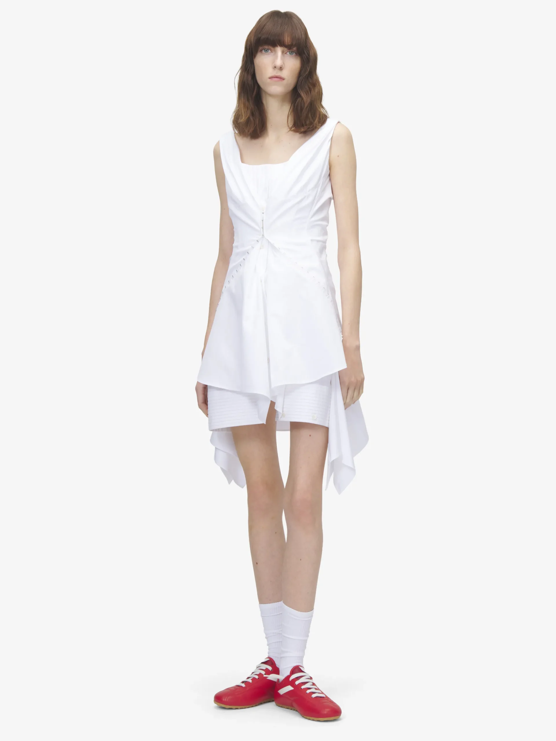 Miniabito arricciato da Donna in Bianco Ottico