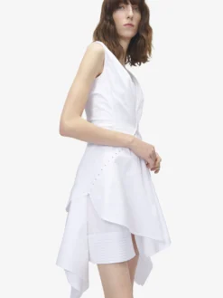 Miniabito arricciato da Donna in Bianco Ottico