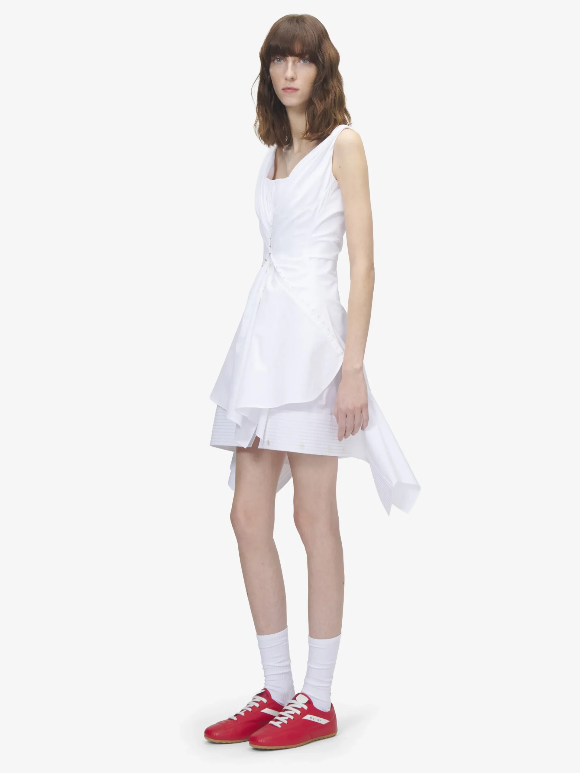 Miniabito arricciato da Donna in Bianco Ottico