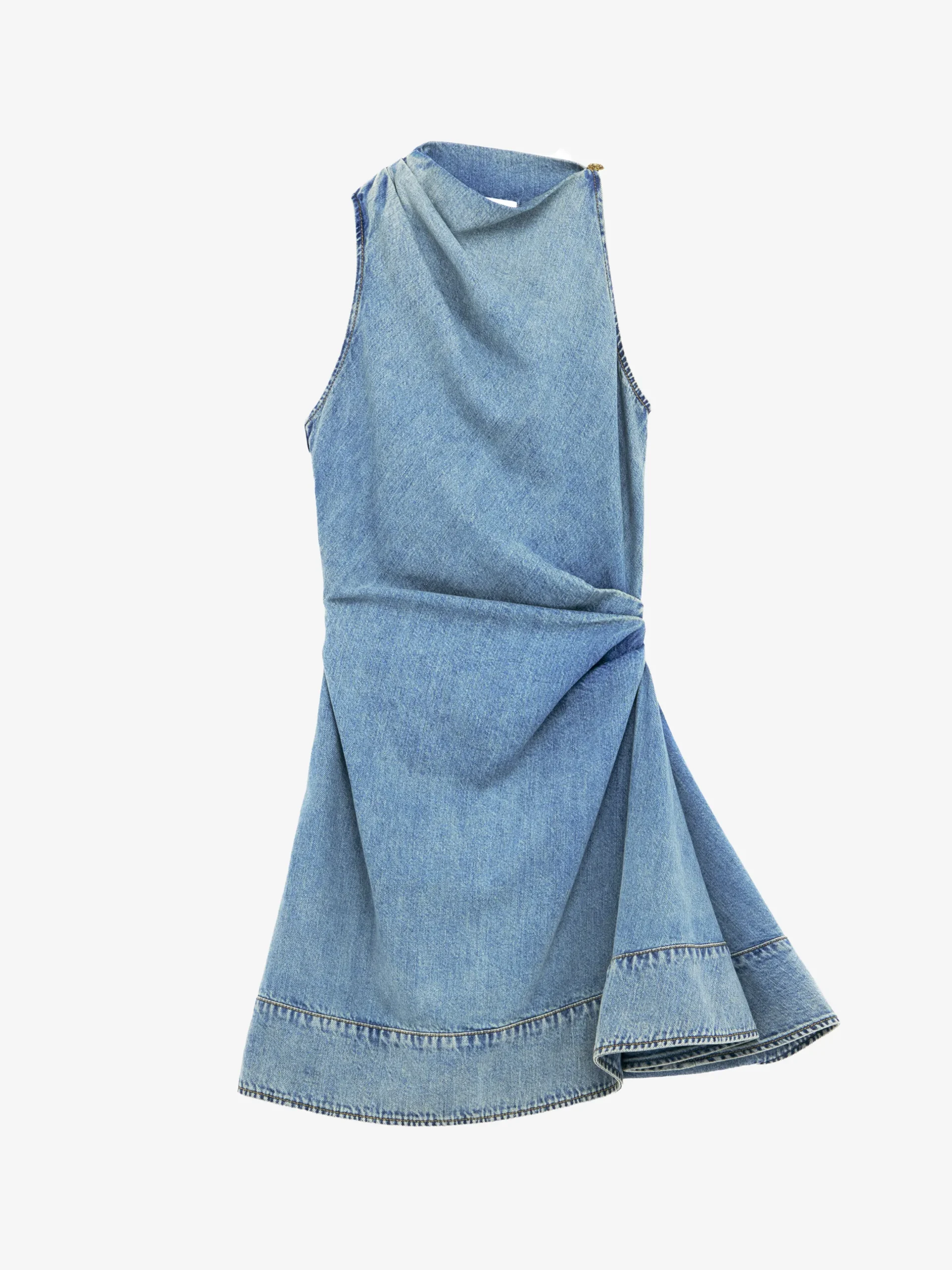Miniabito asimmetrico in denim da Donna in Washed Blue