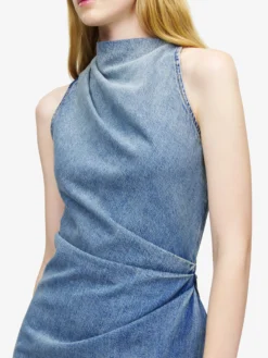 Miniabito asimmetrico in denim da Donna in Washed Blue