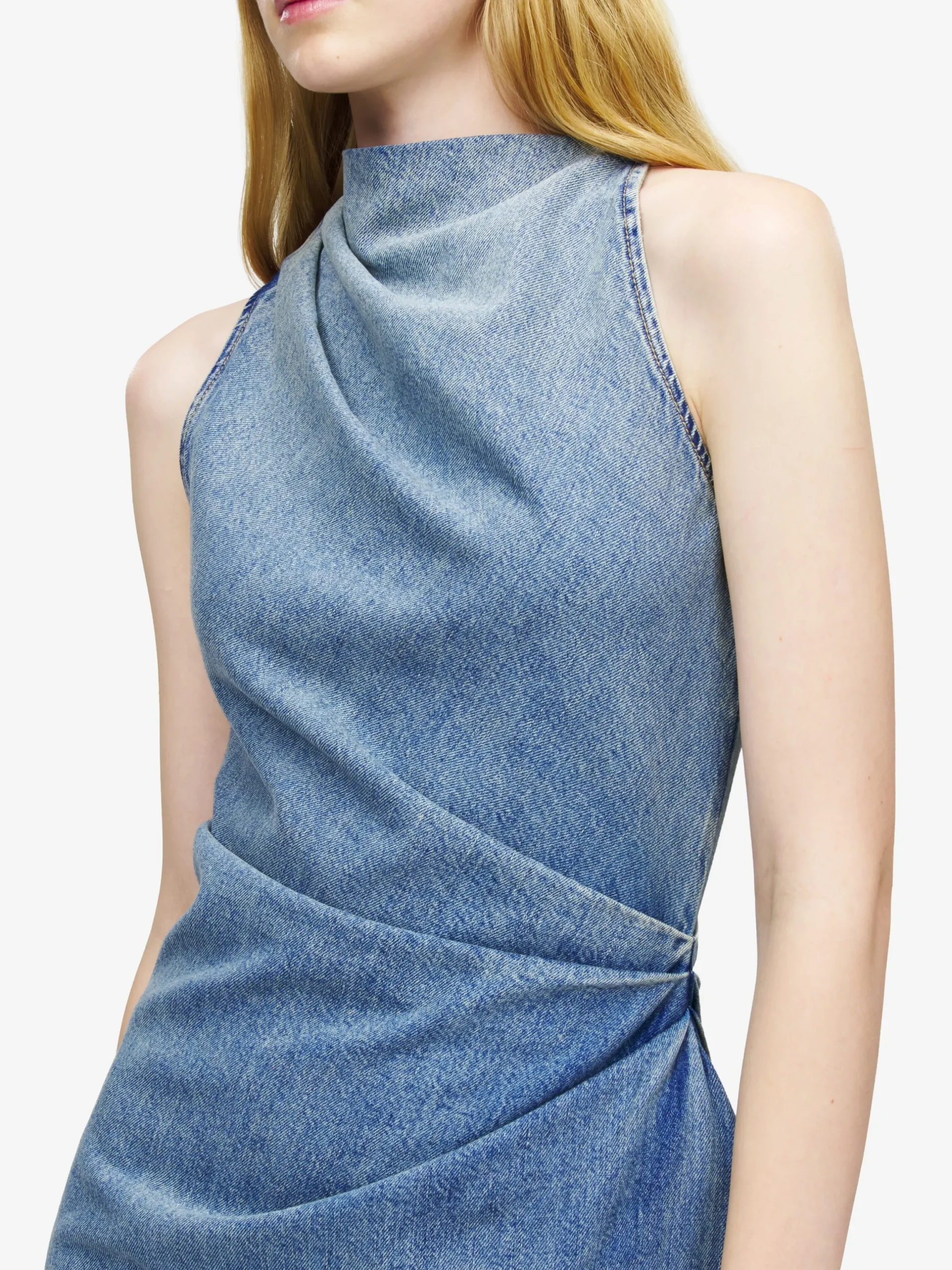 Miniabito asimmetrico in denim da Donna in Washed Blue