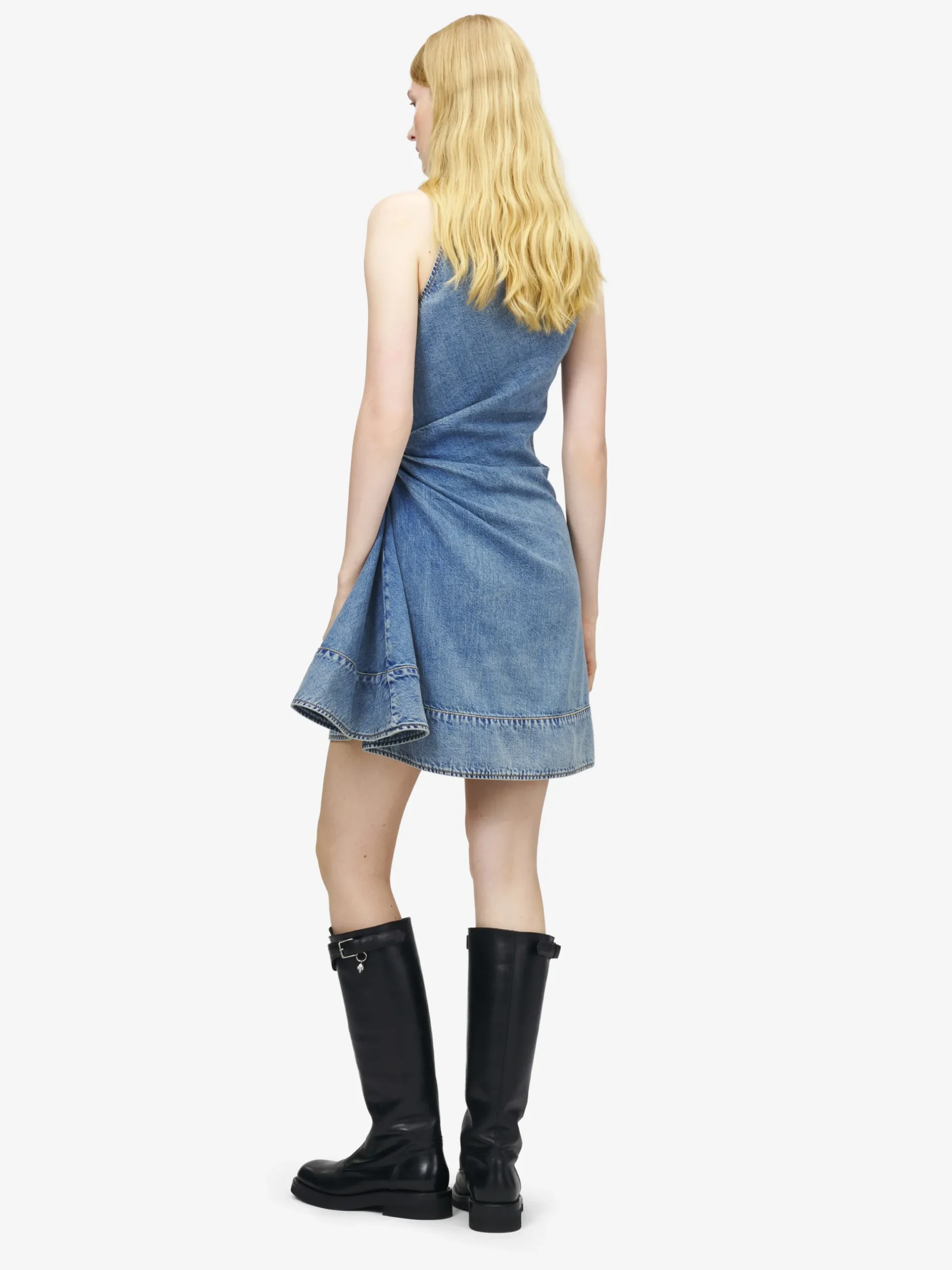 Miniabito asimmetrico in denim da Donna in Washed Blue