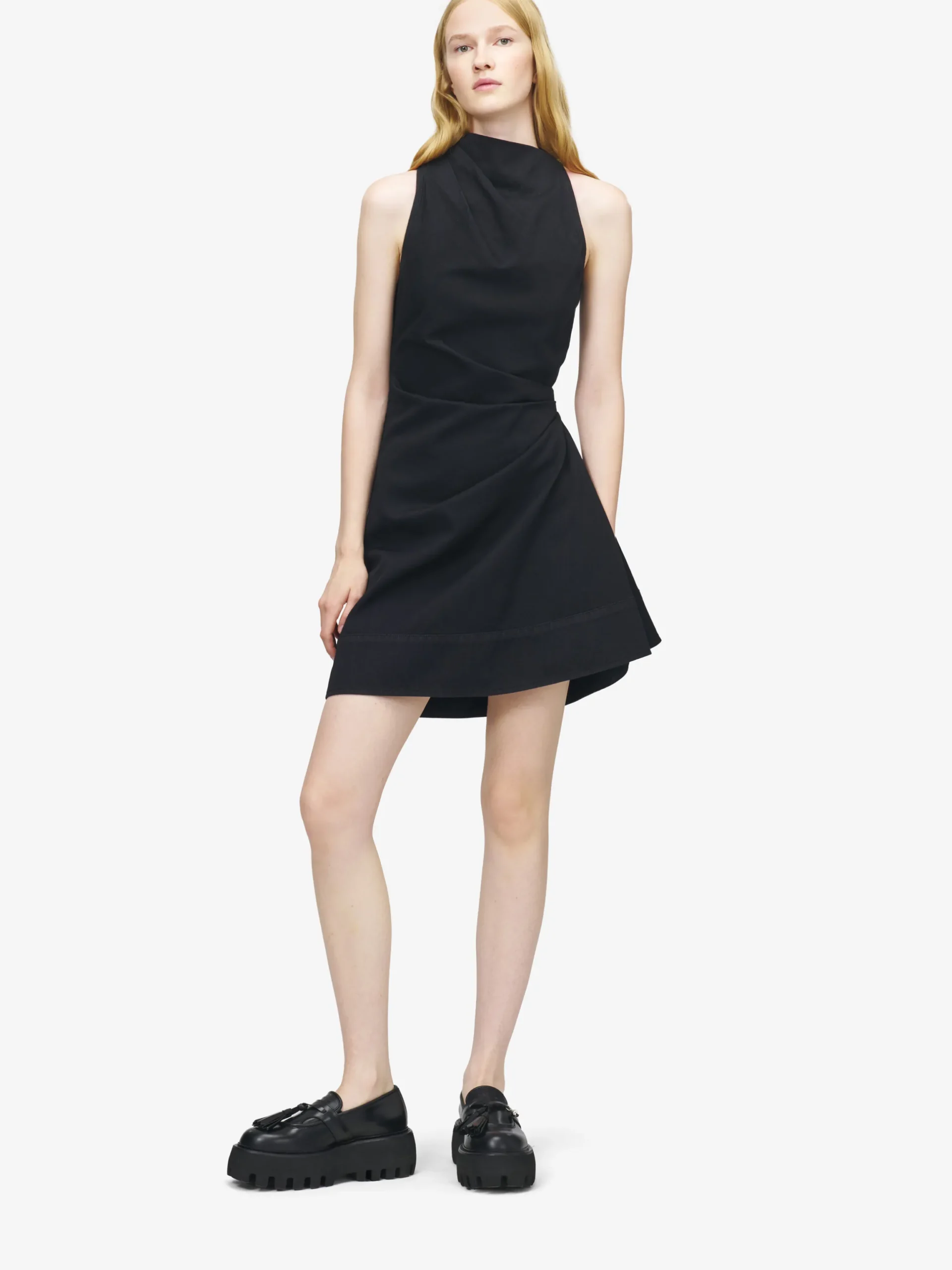Miniabito asimmetrico in denim da Donna in Nero