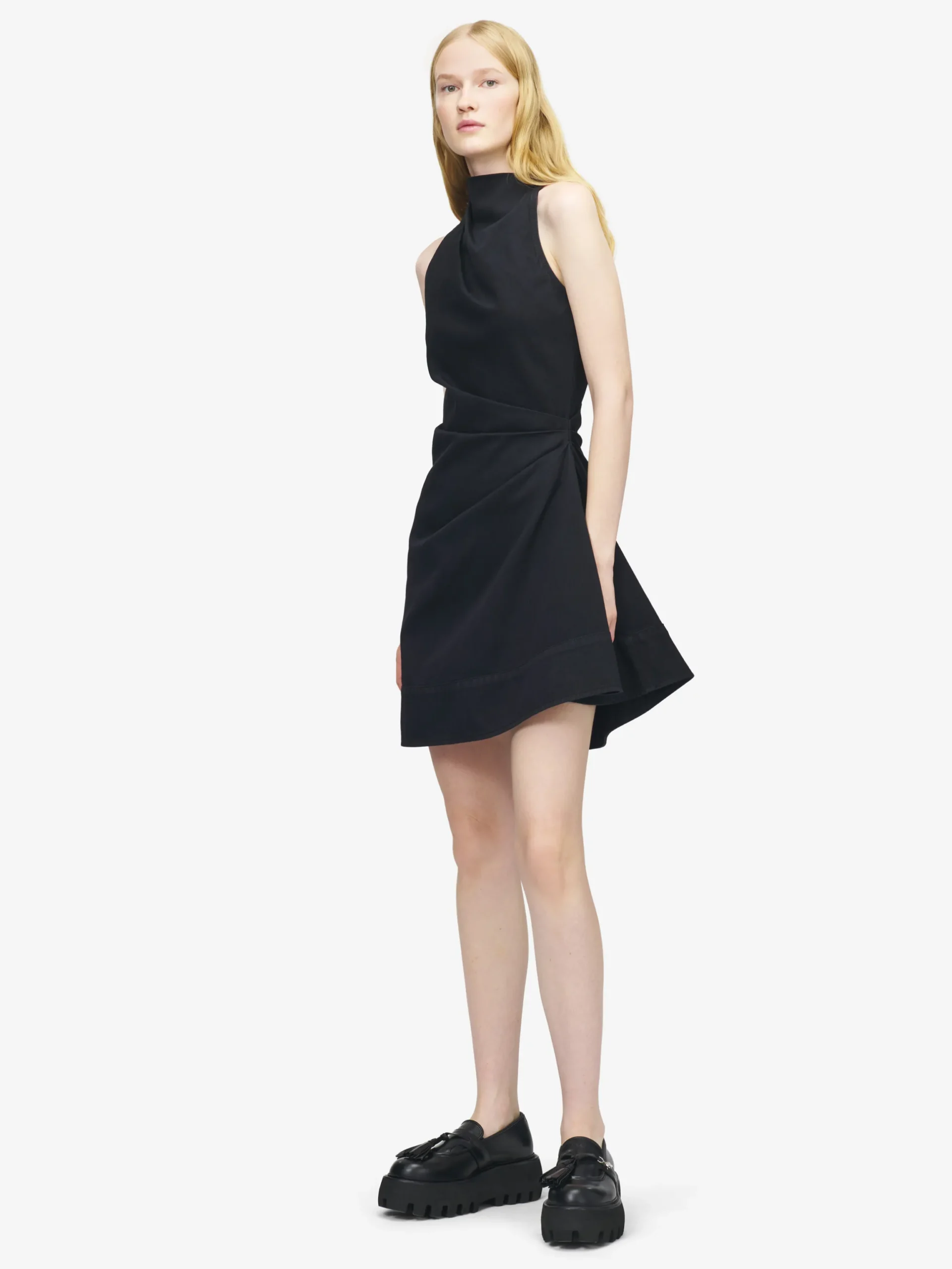 Miniabito asimmetrico in denim da Donna in Nero