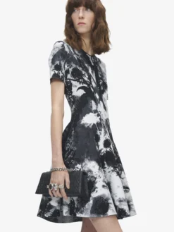 Miniabito floreale in jacquard da Donna in Avorio/Nero