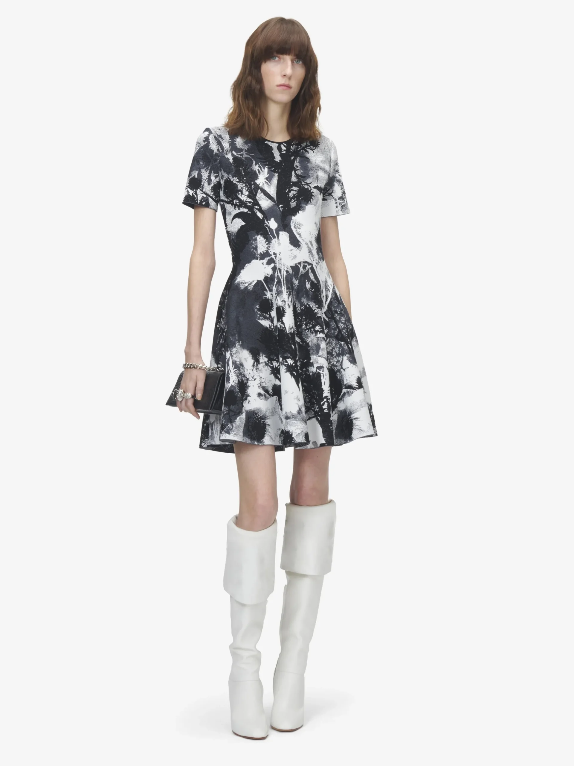 Miniabito floreale in jacquard da Donna in Avorio/Nero