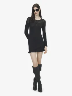 Miniabito in maglia pointelle da Donna in Nero