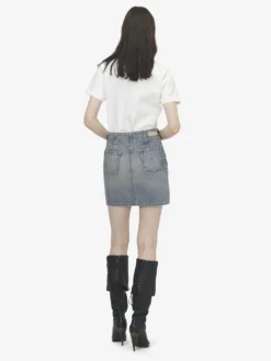 Minigonna con ricamo in metallo e risvolto in vita da Donna in Washed Blue