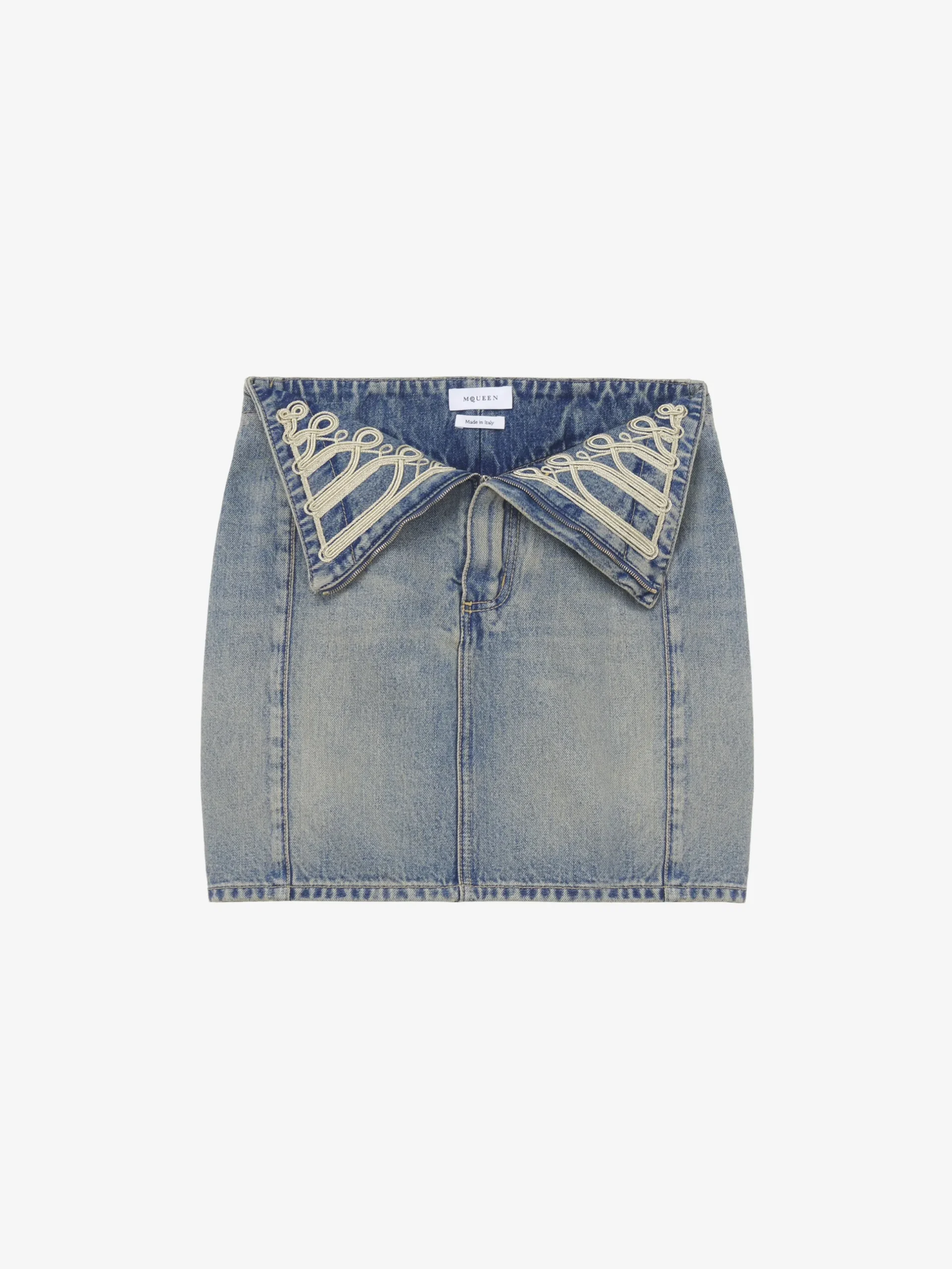 Minigonna con ricamo in metallo e risvolto in vita da Donna in Washed Blue