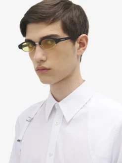 Occhiali da sole McQueen Ellipse in Nero/ Giallo