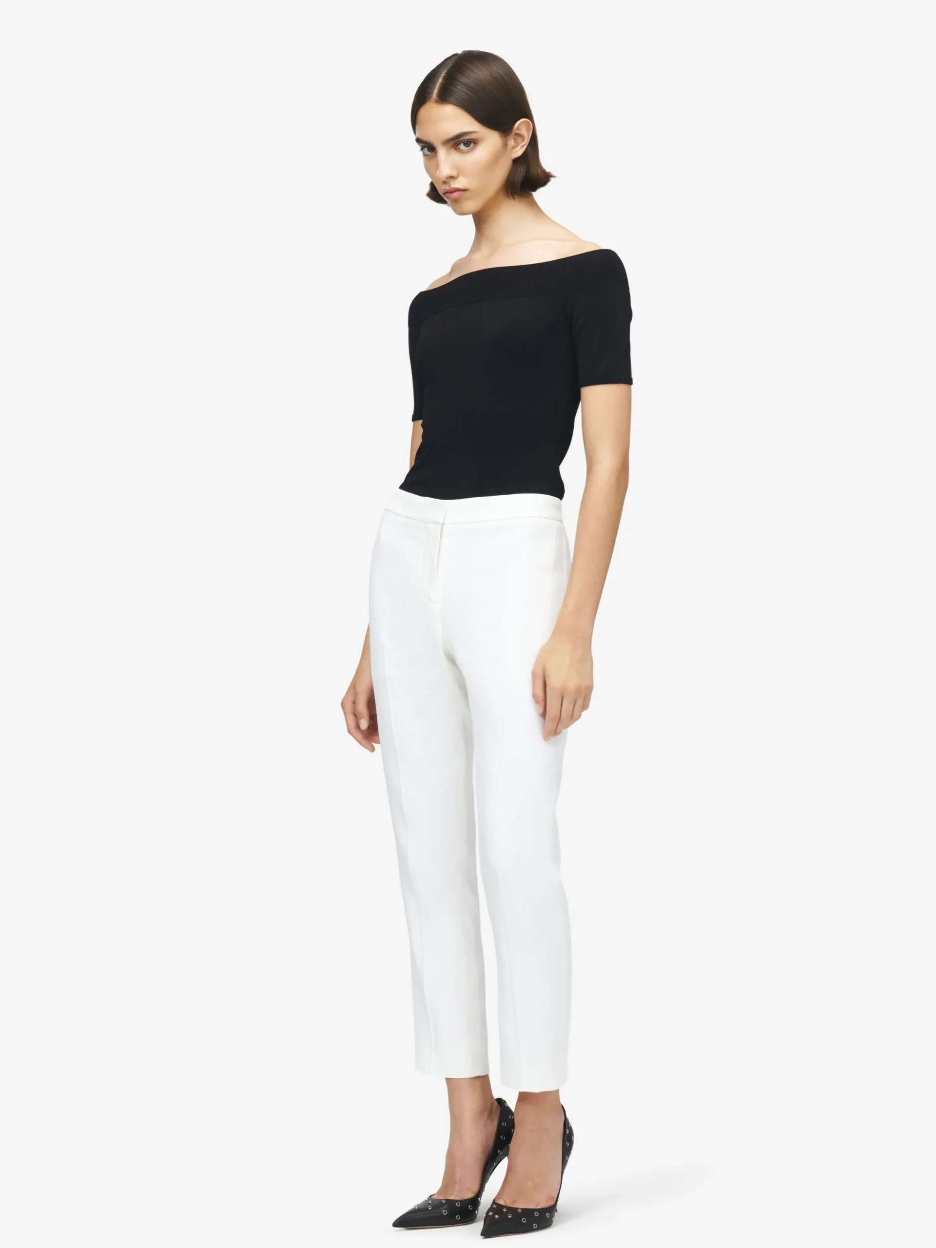 Pantaloni a sigaretta in crêpe sottile da Donna in Avorio Chiaro