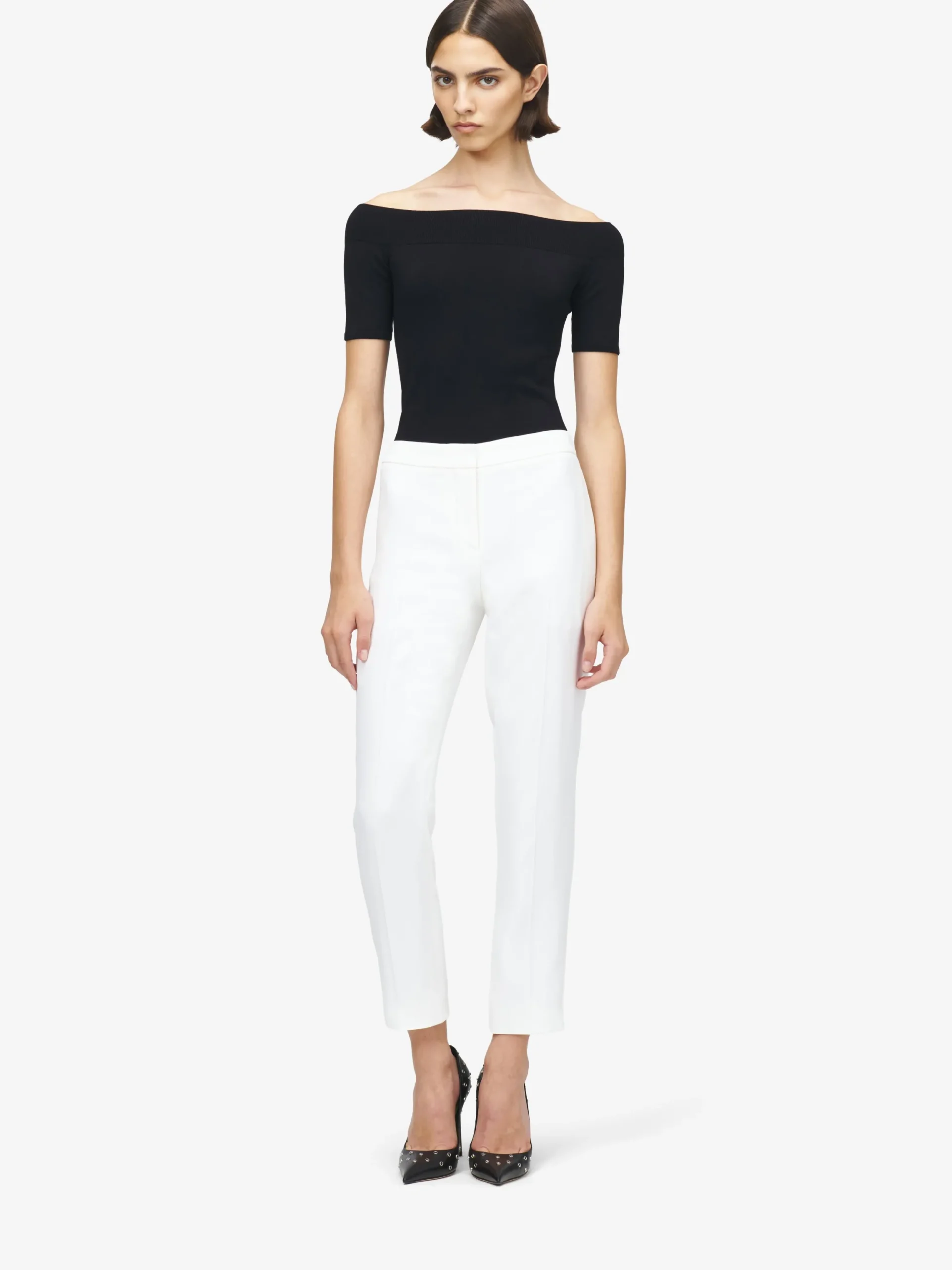 Pantaloni a sigaretta in crêpe sottile da Donna in Avorio Chiaro