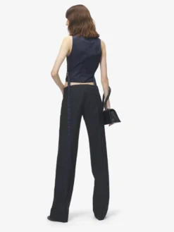 Pantaloni bumster gessati da Donna in Blu Navy