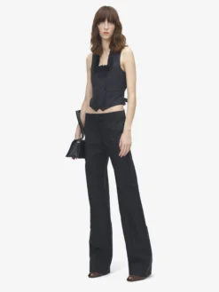 Pantaloni bumster gessati da Donna in Blu Navy