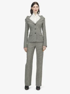 Pantaloni sartoriali con motivo vichy da Donna in Nero/Avorio