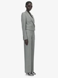 Pantaloni sartoriali in lana grisaglia da Donna in Nero/Avorio