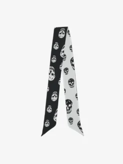 Sciarpa Skull a nastro da Donna in Nero/Avorio