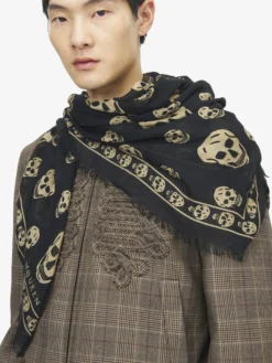 Sciarpa Skull classica da Uomo in Nero/Marrone chiaro
