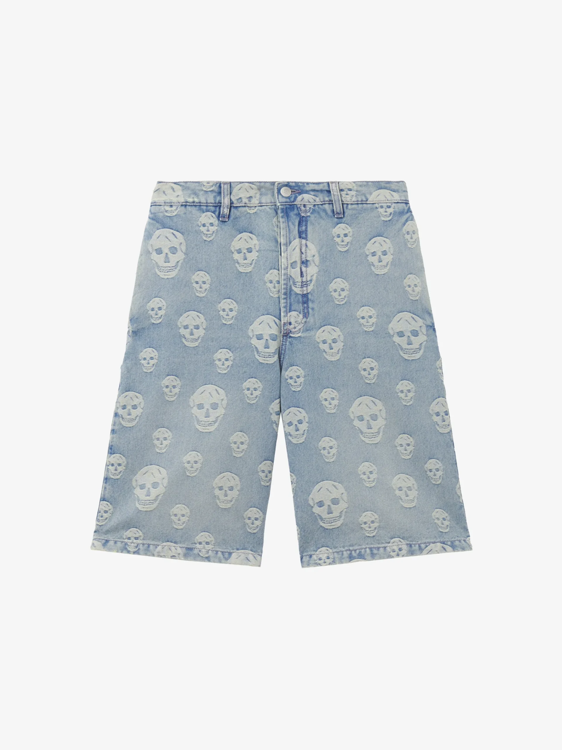 Shorts in denim con motivo jacquard Skull da Uomo in Washed Blue