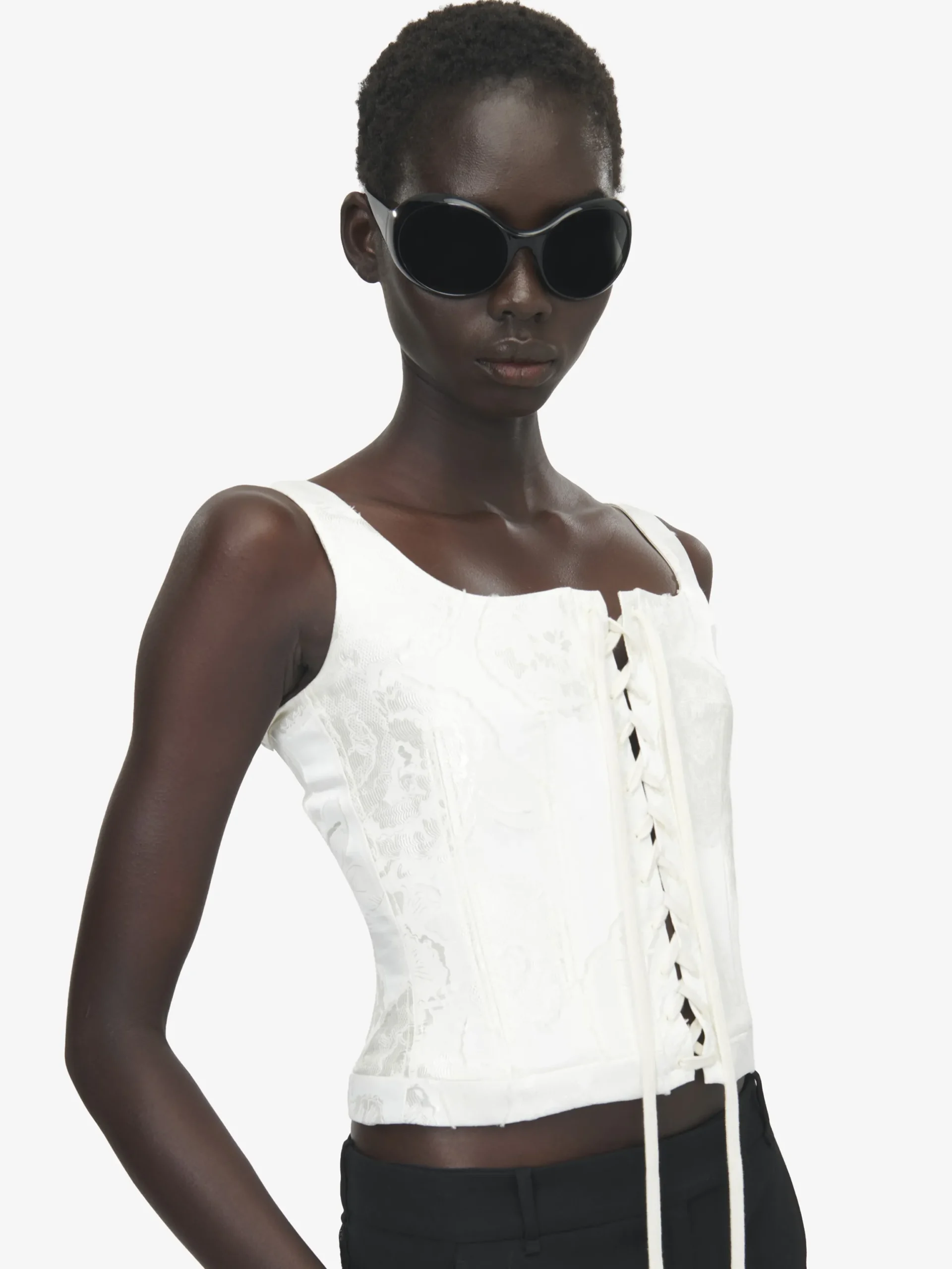 Top a corsetto con motivo floreale in fil coupé da Donna in Avorio