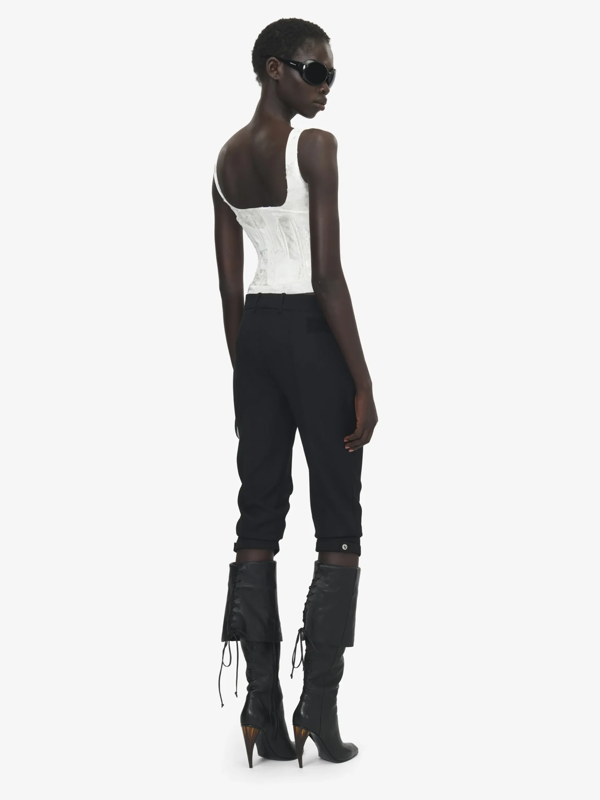 Top a corsetto con motivo floreale in fil coupé da Donna in Avorio