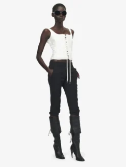 Top a corsetto con motivo floreale in fil coupé da Donna in Avorio