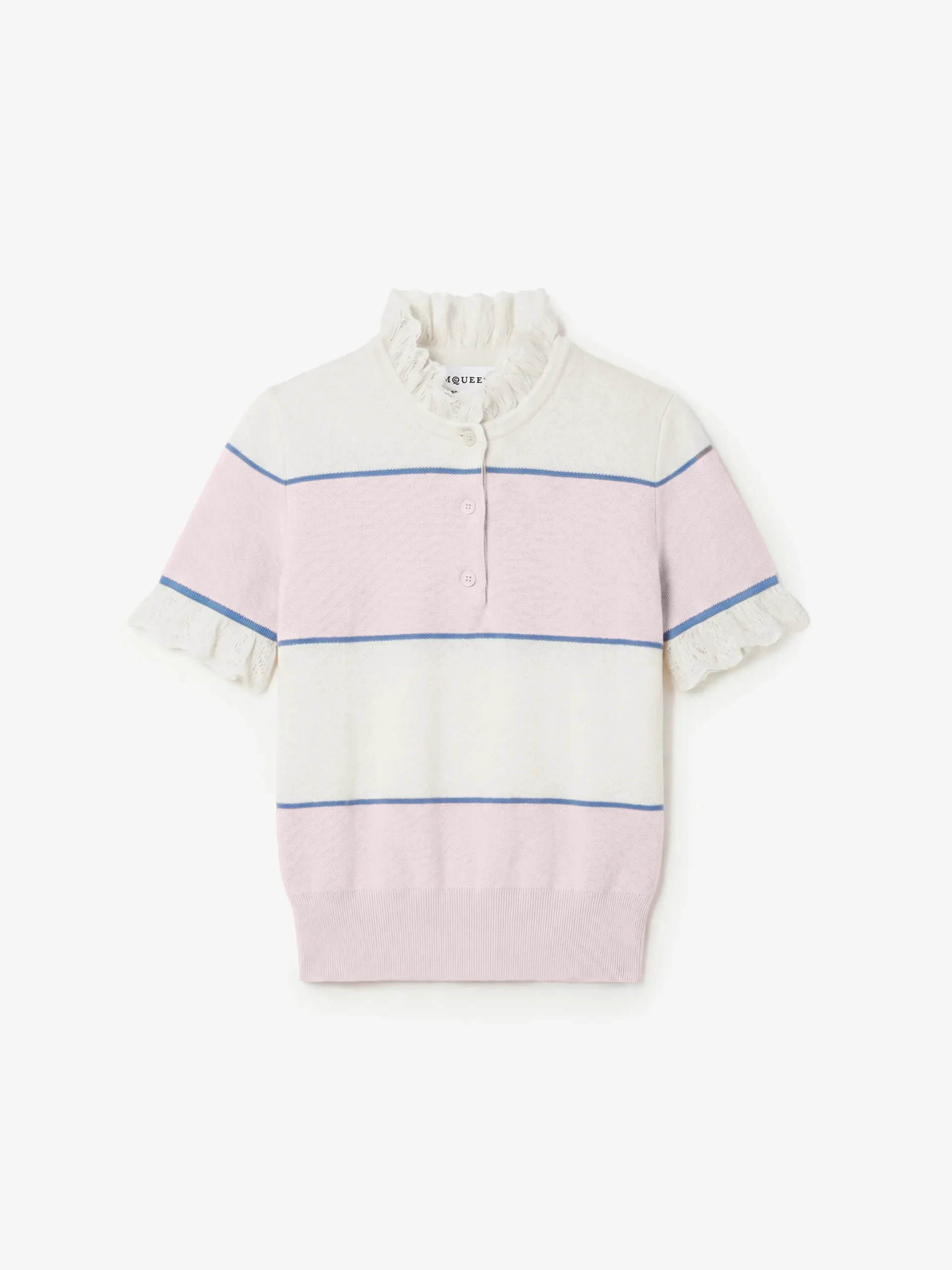 Top a righe con volant da Donna in Avorio/Rosa chiaro