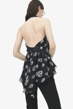 Top asimmetrico con stampa Skull da Donna in Nero/Bianco