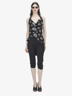 Top asimmetrico con stampa Skull da Donna in Nero/Bianco
